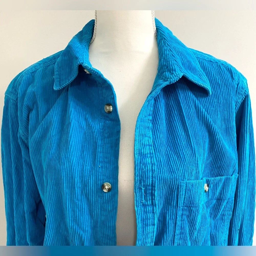 Urban Outfitters Mens M Solid Blue Big Corduroy Oversized Work Shirt Streetwear - Picture 4 of 14